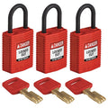 Lockout Padlock, Keyed Alike, Nylon, Red, 1 in Shackle Height, 1 1/4 in Body Width, 3 No. of Keys