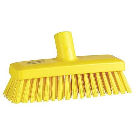 3 in W Deck and Wall Brush Head, Stiff, Not Applicable L Handle, 8 57/64 in L Brush, Yellow