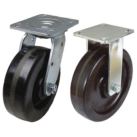 Plate Caster, Rigd, Swivl, Phenolic, 6 1/2 in H