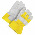 Leather Gloves, Cowhide, Safety Cuff, Wing Thumb, Full Finger, Gray/Yellow, L, 1 PR