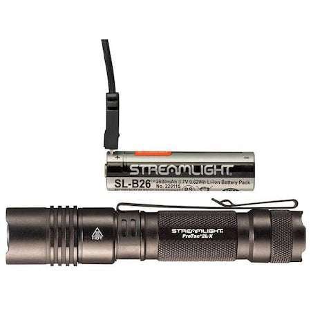 Tactical Flashlight, Aluminum, Black, 500lm