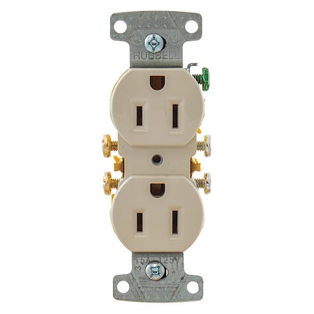 Straight Blade Receptacle, 5-15R, 15 A, 125V AC, 2 Pole, 3 Wire, Flush Mount, Grounded