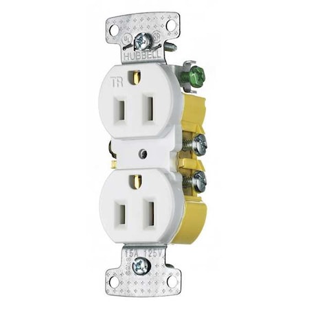 Straight Blade Receptacle, 5-15R, 15 A, 125V AC, 2 Pole, 3 Wire, Flush Mount, Self-Grounded