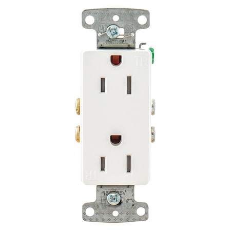Straight Blade Receptacle, 5-15R, 15 A, 125V AC, 2 Pole, 3 Wire, Flush Mount, Self-Grounded