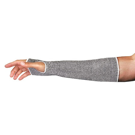Cut-Resistant Sleeve, Cut Level A5, Seamless Knit, 12 in Length, Thumbhole, Gray/White, S, PR