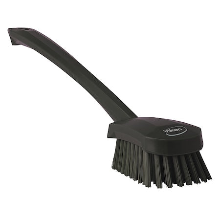 2 3/4 in W Scrub Brush, Stiff, 11 51/64 in L Handle, 4 1/2 in L Brush, Black, Plastic