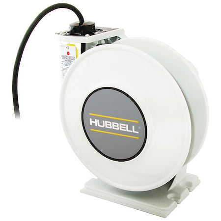 Cord Reel With Hand Lamp, Spring Retracted, Flying Lead, 14 AWG, White Reel Color, 45 ft Length