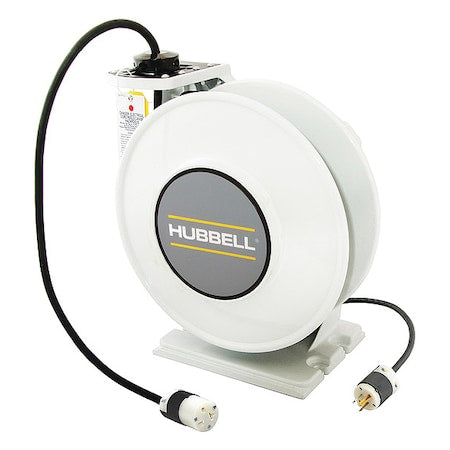 Cord Reel With Hand Lamp, Spring Retracted, NEMA 5-20R, 12 AWG, White Reel Color, 45 ft Length