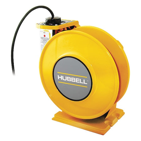 Cord Reel With Hand Lamp, Spring Retracted, Flying Lead, 16 AWG, Yellow Reel Color, 45 ft Length