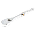 1/4" Drive 90 Geared Teeth Teardrop Head Style Hand Ratchet, 5.13" L, Full Polish Chrome Finish