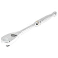 3/8" Drive 90 Geared Teeth Teardrop Head Style Hand Ratchet, 8.39" L, Full Polish Chrome Finish