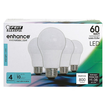 LED, 8.8 W, A19, Medium Screw (E26), PK4