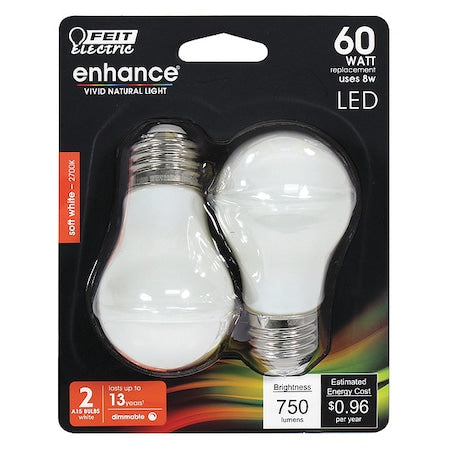 LED, 8 W, A15, Medium Screw (E26), PK2
