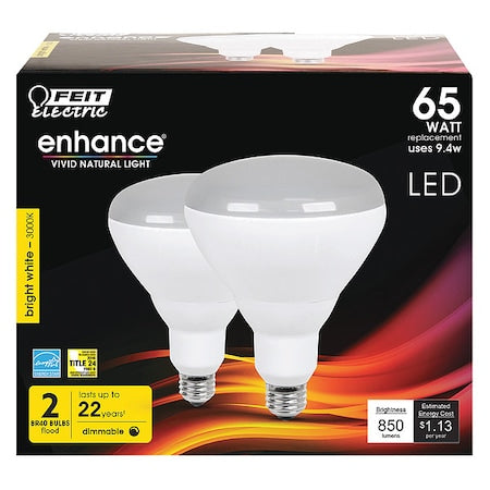 LED, 9.4 W, BR40, Medium Screw (E26), PK2