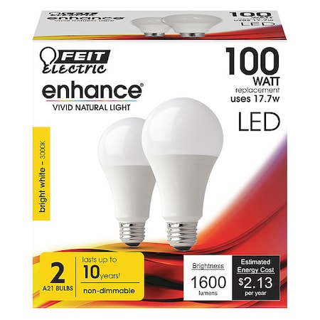 LED, 16.5 W, A19, Medium Screw (E26), PK2