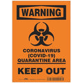 Coronavirus Quarantine Area Sign, 10" W x 14" H, English, Polystyrene, Black, Orange
