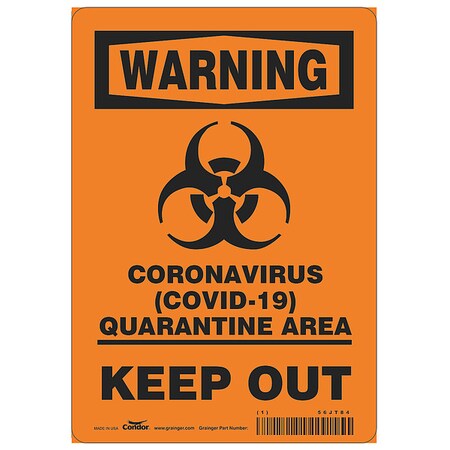 Coronavirus Quarantine Area Sign, 7" W x 10" H, English, Aluminum, Black, Orange
