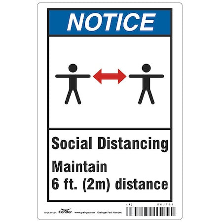 Social Distancing Sign, 10" W x 7" H, English, Polystyrene, Blue, White