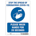 Stop The Spread Of Coronavirus Sign, 7" W x 10" H, English, Polystyrene, Blue, White