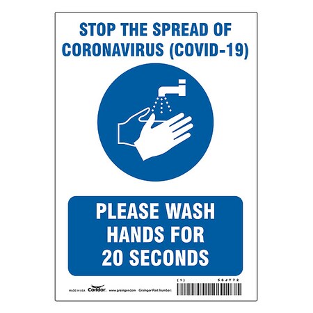 Stop The Spread Of Coronavirus Sign, 7" W x 10" H, English, Polyester, Blue, White