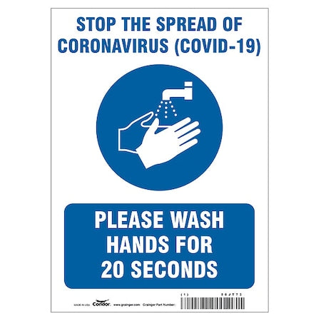 Stop The Spread Of Coronavirus Sign, 10" W x 14" H, English, Polyester, Blue, White