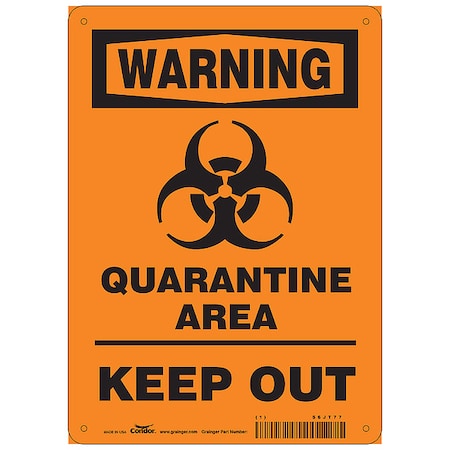 Quarantine Area Sign, 10" W x 14" H, English, Polyester, Black, Orange