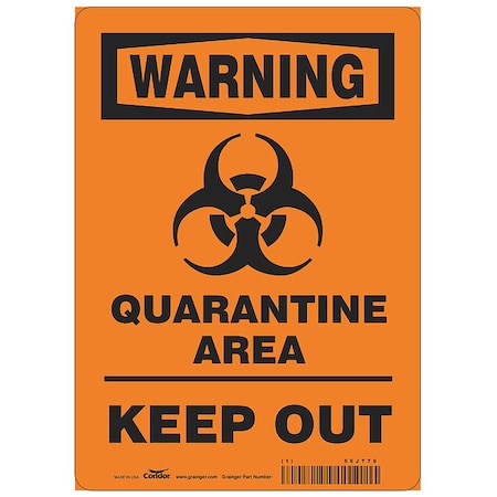 Quarantine Area Sign, 10" W x 14" H, English, Aluminum, Black, Orange