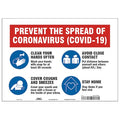 Prevent The Spread Of Coronavirus Sign, 14" W x 10" H, English, Polyester, Red, White