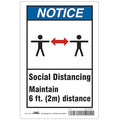 Social Distancing Sign, 10" W x 7" H, English, Polyester, Blue, White