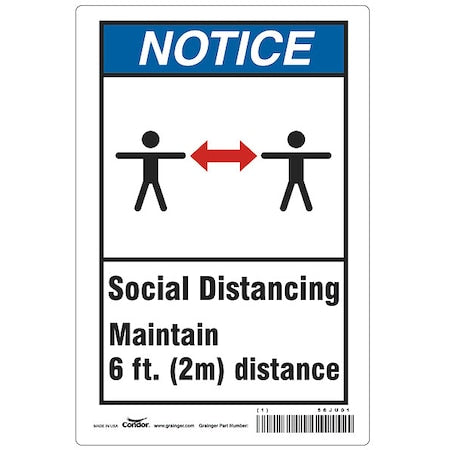Social Distancing Sign, 10" W x 7" H, English, Polyester, Blue, White