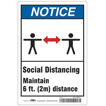 Social Distancing Sign, 14" W x 10" H, English, Polyester, Blue, White