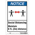Social Distancing Sign, 10" W x 7" H, English, Aluminum, Blue, White