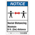 Social Distancing Sign, 14" W x 10" H, English, Aluminum, Blue, White