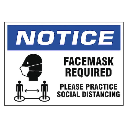 Facemask Required Sign, 10" W x 7" H, Vinyl