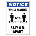 While Waiting Stay 6 ft. Apart Sign, 7" W x 10" H, English, Vinyl, Blue, White