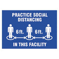 Practice Social Distancing Sign, 10" W x 7" H, English, Vinyl, Blue