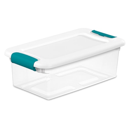 Stackable Storage Tote W/ Lid, 1.5 gal, 14-1/8 in L x 7-5/8 in W x 4-7/8 in H, Clear, White