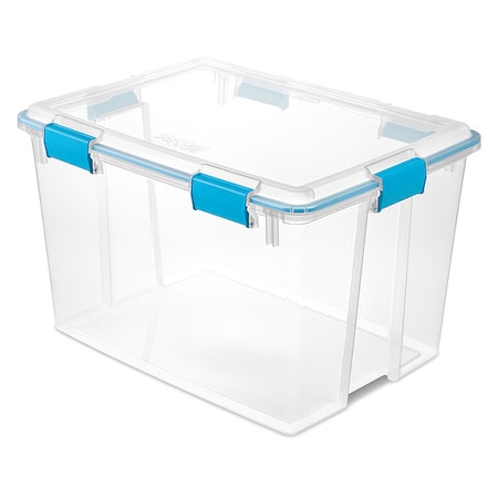 Stackable Storage Tote W/ Lid, 20 gal, 24 in L x 18 in W x 15-1/4 in H, Clear, Polypropylene