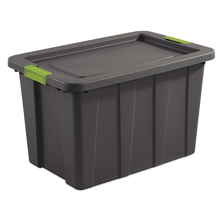 Stackable Storage Tote W/ Lid, 30 gal, 29-7/8 in L x 19-3/4 in W x 18-1/8 in H, Gray, Polyethylene