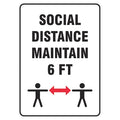 Social Distance Maintain 6 ft Sign, 7" W x 10" H, English, Vinyl, White