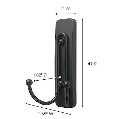 Hook, Black, Metal, 2 in D, 4 1/32 in H