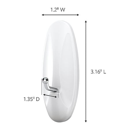 Hook, White, Metal, 1 11/32 in D, PK7