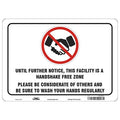 Handshake Free Zone Sign, 14" W x 10" H, English, Polystyrene, White