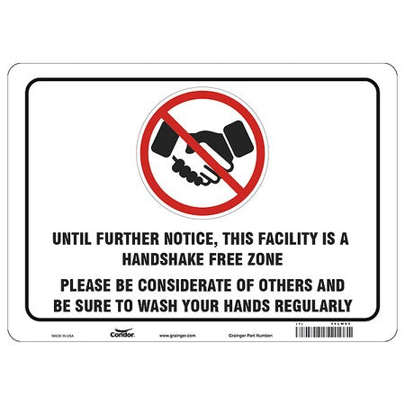 Handshake Free Zone Sign, 14" W x 10" H, English, Polystyrene, White