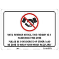 Handshake Free Zone Sign, 14" W x 10" H, English, Aluminum, White