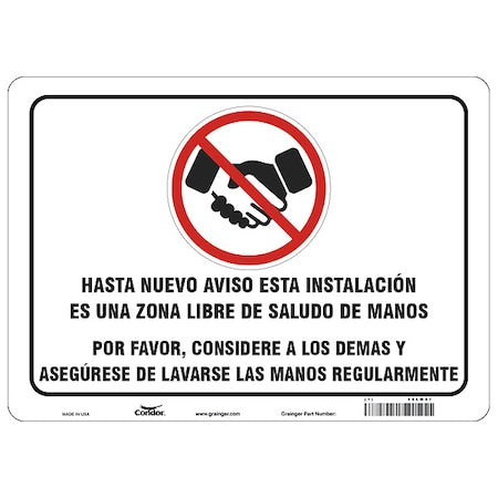 Covid 19 Sign 10X14, Spanish Handshake F, 10 in Height, 14 in Width, Polystyrene, Spanish