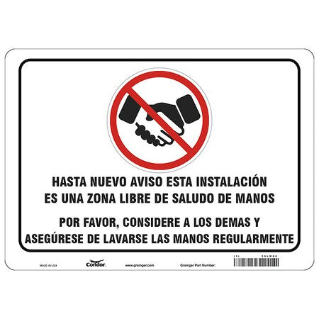 Covid 19 Sign 10X14, Spanish Handshake F, 10 in Height, 14 in Width, Aluminum, Spanish