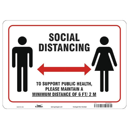 Social Distancing Sign, 14" W x 10" H, English, Aluminum, White