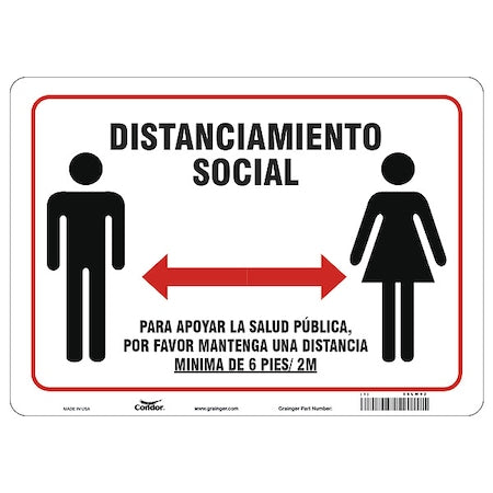 Covid 19 Sign 10X14, Spanish Socdist 6Ft, 10 in Height, 14 in Width, Aluminum, Spanish