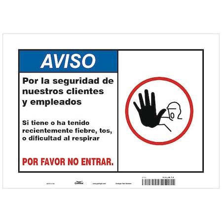 Covid 19 Sign 10X14, Spanish Symptoms Do, 10 in Height, 14 in Width, Polystyrene, Spanish